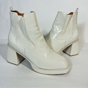 Beast Fashion White Patent Leather Platform Gogo Block Heel Ankle Boots 11